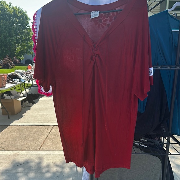 PINK Victoria's Secret Tops - VS PInk Women's Red Lace-Up Top